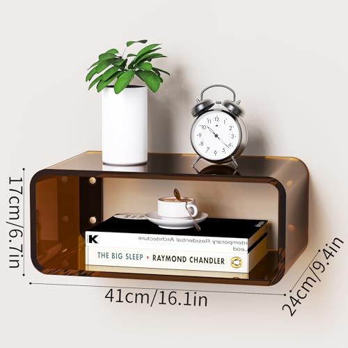 Acrylic Floating Nightstand, Bedside Table, Nightstand Shelf Wall Mounted Bedside Shelf (Dark Brown, Small) - color: Dark Brown