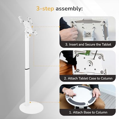 Mount-It! Anti-Theft Universal Tablet Floor Stand Kiosk, Locking Enclosure for iPad, Galaxy Tab & Surface Pro 9.7"–13.1", Height Adjustable 27.5"–47", Commercial Kiosk Stand, White - color: White