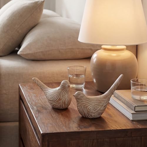 Lewtemi 2 Set Large Bird Figurines Home Decor 4.5'' 6.1'' Resin Birds Statue Modern Wood Look Bird Figurines Animal Decor Sculptures for Living Room, Home, Office, Mothers Day