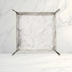 siduater Valet Tray Desktop Storage Organizer – Vegan Leather Catchall Bedside Vanity Tray Nightstand Caddy Holder for Remote Controller, Watch, Keys, Phone, Wallet, Coin, Jewelry, Marble White - color: Marble White