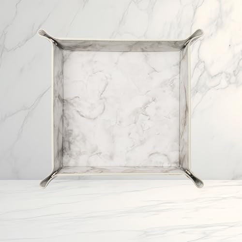 siduater Valet Tray Desktop Storage Organizer – Vegan Leather Catchall Bedside Vanity Tray Nightstand Caddy Holder for Remote Controller, Watch, Keys, Phone, Wallet, Coin, Jewelry, Marble White - color: Marble White