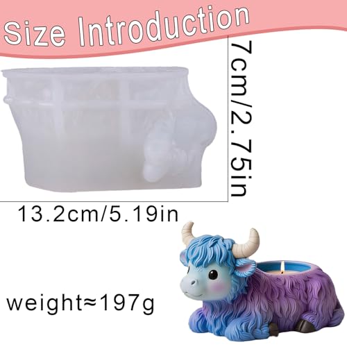 1Pc Highland Cow Flowerpot Resin Silicone Mold 3D Cow-Shaped Candle Epoxy Casting Mold for DIY Home Decoration Candlesticks Organizers Pen Holders Plaster Art Crafts Beginner Craft Materials - color: Highland Cow Resin Mold