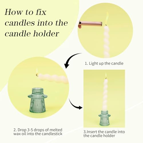 Candlestick Holders Set of 6, Ribbed Glass Taper Candle Holders, Reversible Green Tealight & Candle Stick Candle Holder Vintage Crystal Tapered Candlestick for Wedding Dinner Party Festival - color: Green