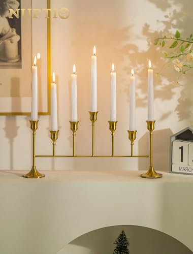 NUPTIO Candlestick Holders for Taper Candles: Gold Candelabra for Candle Sticks - Brass Long Candleholders for Christmas Birthday Party Fireplace Table Centerpiece - color: Brass, size: 1 pc