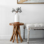 WELLAND Teak Wood Stick Leg End Table, 16" L x 16" W x 20" H Rustic Side Table, Small Accent Table, Plant Stand for Living Room, Bedroom, Home Office