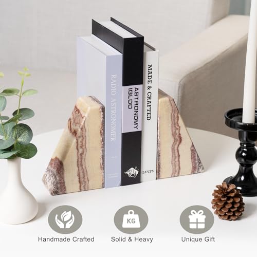 Koville Natural Onyx Bookends for Shelves, Decorative Bookends for Heavy Books, Non-Slip Heavy Duty Book Stopper for CD/Movies, Aesthetic Decorative Book Ends for Bookshevles Table Home Decor - color: Onyx