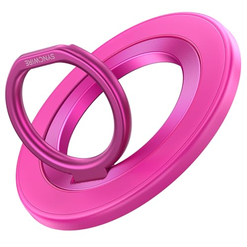 SYNCWIRE Magnetic Phone Ring Holder for MagSafe, 360° Rotation Cell Phone Grip Stand Finger Ring Kickstand Two-Sided Magnet Compatible with iPhone 17 Pro Max 16 15 14 13 12 MagSafe Accessories - color: Single Ring-1PCS-Hot Pink