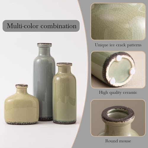 Bud Vase - Flower Vase Set - Decorative Vases - Ceramic Small Vase Set of 3 for Centerpieces - Ice Creak for Decor - Modern Decoration Vases for Home Farmhouse Table Office, Mini Vase by Lyeec - color: 202-1