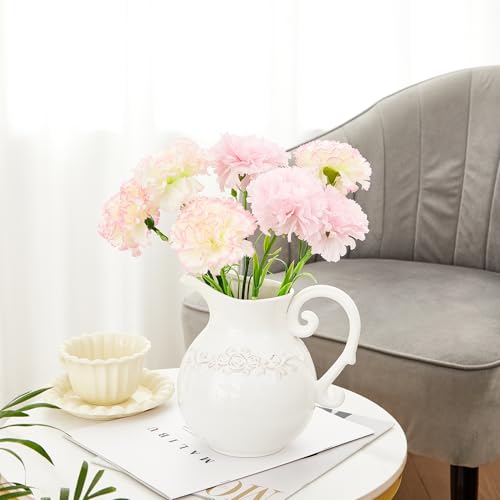 Ceramic Pitcher White Flower Vase, Farmhouse Ceramic Jug Vase for Home Décor, 7.3 inch Height. - color: Broad-bodied Pitcher