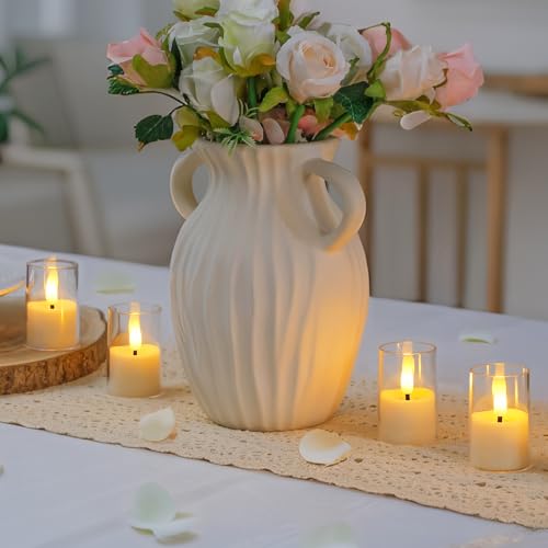 Flameless Small Tea Light LED Candles, Acrylic Battery Operated Votive 1.7" x2.5" with Remote Control and Timer, Tealight White Flickering Warm Light Pack of 8 Electric Long Lasting - color: White, size: 8 x 2.5"