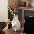 White Ceramic Vase, Waterdrop Spiral Creative Vases, Nordic Modern Boho ins Style, Classic Art Aesthetic Flower Vase for Home Decor (White W 5.12" X H 8.66")