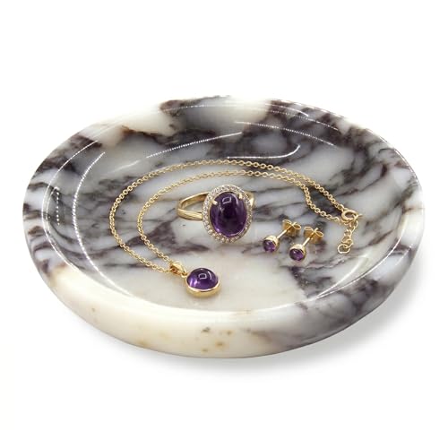 Small Natural Marble Jewelry Tray Key Plate Holder Dish Trinket Decor Catch All Bowl for Ring Earring Stone Gift for Women Daugther,Calacatta Viola,5.5" - color: Calacatta Viola