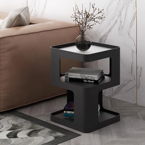 Modern Metal Side Table with Storage,Small End Table for Sofa & Couch,3-Tier Compact Nightstand for Small Spaces,Black Bedside Tables for Living Room & Bedroom,No Assembly Required - color: Black