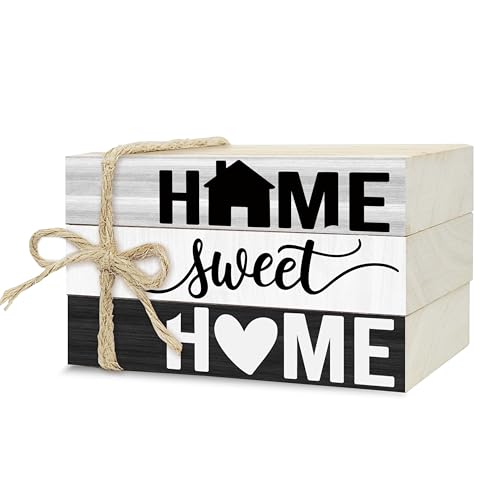Ycyfckdr Mini Decorative Books for Home Decor, Small Rustic Wood Book Stack for Table Decoration, Home Sweet Decor Book for Living Room Bookshelf, Farmhouse Stacked Books Decoration (L31) - color: Brown & White