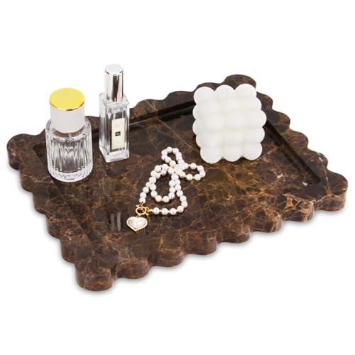 Scalloped Marble Decorative Tray,Luxury Natural Stone Bathroom Vanity Tray, Dresser Top Perfume Coffee Home Kitchen Toilet Sink Tray, Key Trinket Ring (Light Emperador, 10.8 * 8) - color: Light Emperador, size: 10.8" x 8" x 1.2"