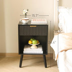 Fultyle Black Fluted Nightstand, Modern Bedside Table with Drawer and Opening Storage, End Side Table Living Room with Solid Wood Legs for Bedroom (Black) - color: Black