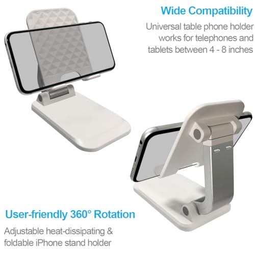 POQOD Foldable Cell Phone Stand for Desk, Fully Adjustable Phone Holder for Desk Compatible with iPhone 16 15 14 13 12 11, Nintendo Switch, All Phones, (New-White) - color: Thickened White