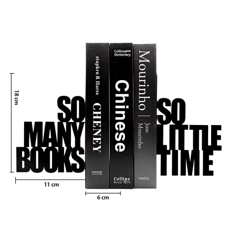 So Many Books, So Little Time Bookends, Decorative Metal Book Ends Supports for Shelves, Heavy Duty Bookend Holder