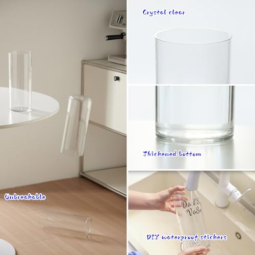 Acrylic Cylinder Plastic Vase for Centerpiece, Unbreakable Hurricane Tall Large Plastic Vases for Proposals Wedding, Hydroponic Decor Base Set of 2 with DIY Stickers (D 4" + D 4.8" X H 15.8" Clear) - color: 2 Clear-c