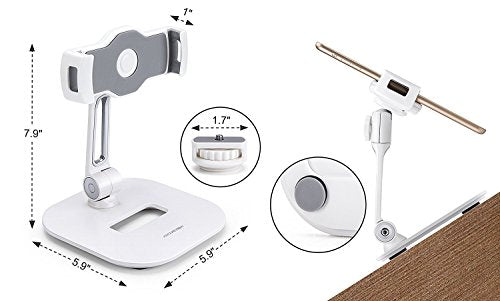 AboveTEK Tablet Stand Holder, Stylish Aluminum iPad Stands, Foldable 360° Swivel iPad iPhone Table Stand Holder fits 4-11" Tablets/Smartphones for Kitchen Bedside Office POS Showroom Reception (White) - color: White, size: 4"-11"