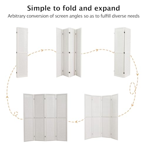 Room Divider Freestanding Folding Pegboard Privacy Screen 4-Panel Display Stand for Jewelry Craft Shows Retail Natural Wood Portable Space-Saving - color: Salt White, size: 4 Panels