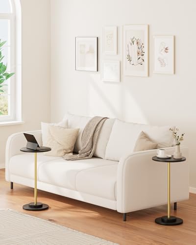 Masupu Drink Table, Round Side Table for Small Spaces, Pedestal Side Table, Small End Table with Metal Base, for Living Room, Bedroom, Bathroom, Black Gold - color: 04.black Gold
