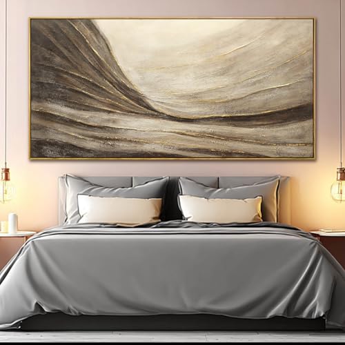 Textured Abstract Wall Decor with Framed Brown Canvas Art Gold Accents Modern Large Artwork for Bedroom Living Room 29x58 Inch - color: Brown and Gold, size: 58"L x 29"W