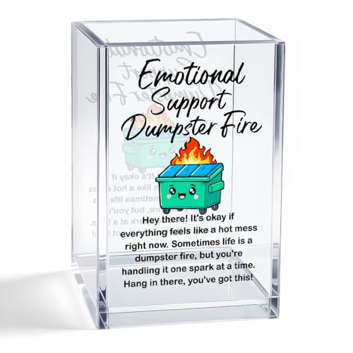 Emotional Support Dumpster Fire Acrylic Organizer Pencil Pen Holder, Dumpster Fire Bookmark Holder, Positive Stress Relief Desk Accessories Holder for WomenCoworker Boss Friend Sister - style: Dumpster Fire