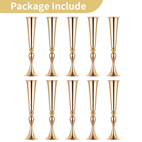 NUPTIO Gold Tall Centerpiece Table: 21.9" Trumpet Vases for Wedding Metal Flower Stand for Party Decorations Set of 10 - size: 10 Pcs
