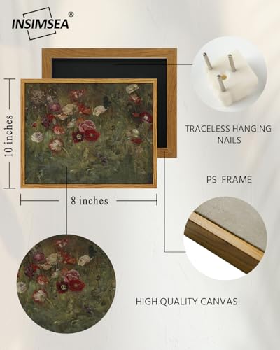 InSimSea Framed Wall Art - Floral Scenic Oil Painting Canvas Prints, Rustic Decor for Bedroom, Bathroom and Office - 8x10in/20x25cm - color: A Bed of Poppies, size: 10"L x 8"W