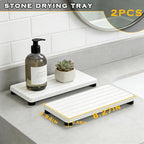 2PCS Stone Drying Tray, Water Absorbing Stone Tray for Sinks, Neat Diatomite Sink Trays, Fast Drying Kitchen Sponge Hand Soap Holder, Instant Dry Sink Coasters Used for Bathroom Counter -White - color: 2pcs White 5stripes