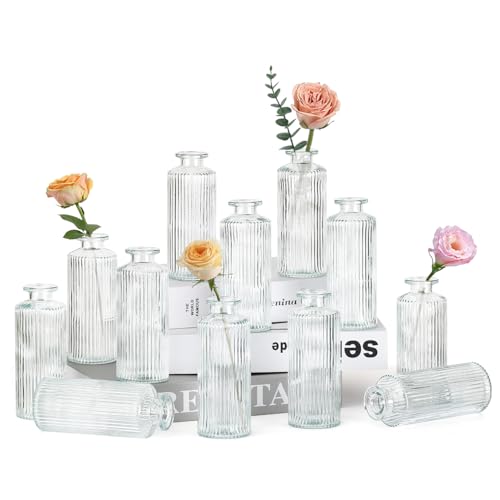 12PCS Mini Bud Vases As Vertical Wedding Centerpieces for Tables,Clear Bud Vases for Flowers,Small Flower Vases Suitable for Birthday Party,Anniversary,Wedding,Baby Shower (Clear-5.2in) - size: 12PCS