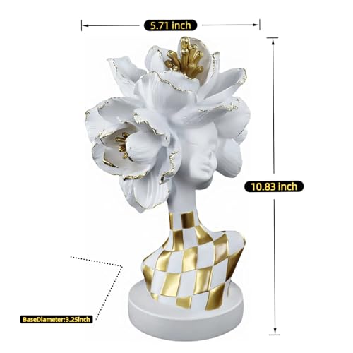 Lescafita White and Gold African Lady Sculpture – Elegant Resin Figurine with Floral Crown, Modern African Art Decor for Living Room, Cultural Gift for Women - color: 105-white