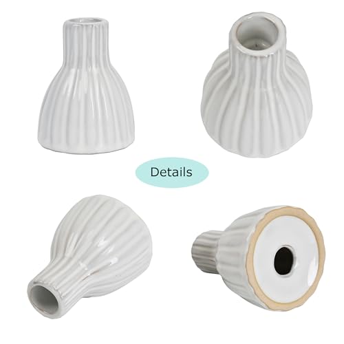 2PCS Vintage Ceramic Candle Holder Distressed White Ribbed Ceramic Candlesticks Stands for Table Desktop, Mantel, Home Decor 3.39" H - color: White
