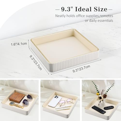 GORESE Square Nightstand Tray Perfume Organizer, Leather Decorative Tray, Purse Bowl Catch All Trays for Trinket Keys, Valet Jewelry Trays for Vanity, Gift for Women & Men, Cream White(9.3'' × 9.3'') - color: Cream White