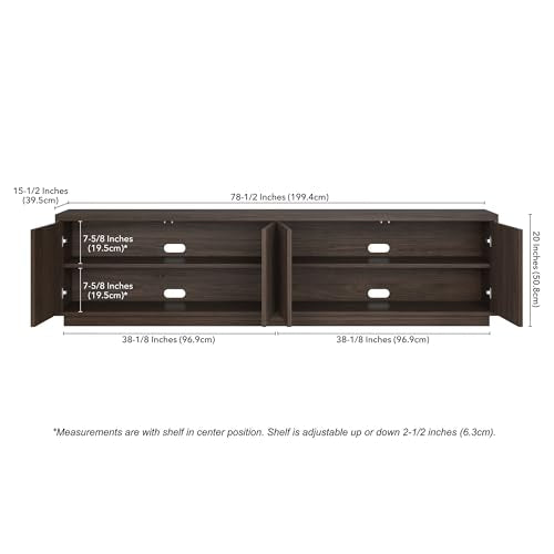 Henn&Hart Fluted TV Stand for TVs up to 85" with 2 Concealed Ribbed Storage Cabinets and Adjustable Shelves for Living Room, Family Room, or Office, Rich Brown - color: Rich Brown, size: 79" TV Stand