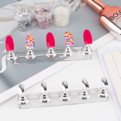 Nail Stand Acrylic Nail Art Display Stand Magnetic Nail Tips Practice Holder 54 Pcs Reusable Adhesive Putty for DIY Painting Nails Stand kit (silver) - color: silver