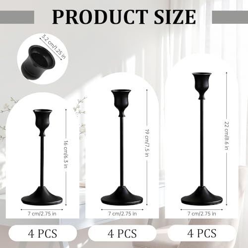 Candlestick Holders 12 PCS Black Metal Taper Candle Holder, Vintage Candle Stick Holders Set for Fireplace Home Table Centerpieces Party Weddings Decorations ﻿