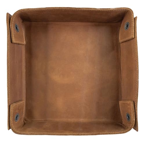 Hide & Drink, Leather Catchall Change Keys Coins Jewels Box Tray Big Storage, Handmade, Single Malt Mahogany - color: Single Malt Mahogany