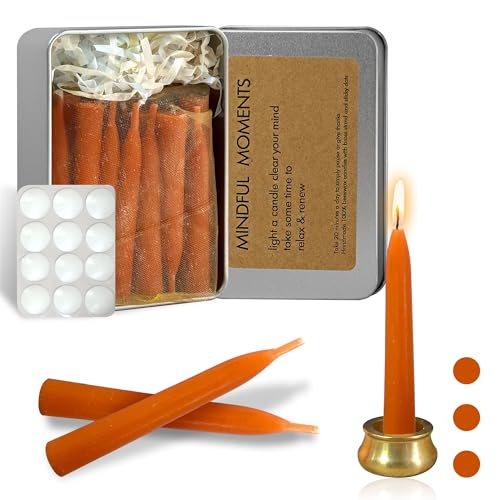 Mini Taper Candle Meditation Candles,Pumpkin 20 Minute Prayer Candlestick Dripless Beeswax Candles with Brass Candle Holder for Yoga & Spiritual Rituals,30-ORABRO - color: MCBEE30PC-ORABRO