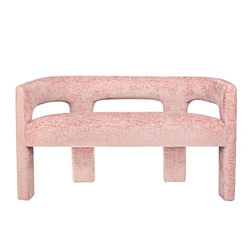 Jofran Gwen Modern Luxury Jacquard Fabric Upholstered Hallway Bedroom Sculpture Bench, 49" W X 22" D X 29.5" H, Pink - color: Pink