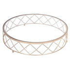 Efavormart 14" Round Gold Metal Geometric Cake Stand with Glass Top - Glossy Metallic Dessert Riser for Cupcake, Pastry and Candy Display Centerpiece