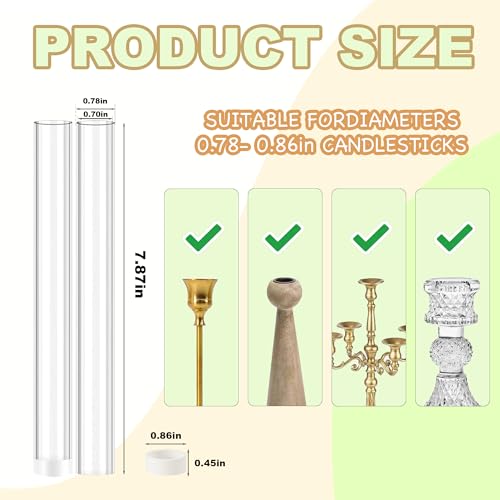 10 PCS 7.9” Acrylic Vase Cylinder Bud Vase for Taper Candlesticks, Flower Vase with Silicon Rubber and 10 Ribbon Case Fit in Candle Holders Size 20-22mm, Create Floral for Tablescapes, Home Decor