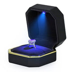 Luxury Ring Box, Square Velvet Wedding Ring Case Jewelry Gift Box with LED Light for Proposal Engagement Wedding, Black - color: Black, size: Ring Box