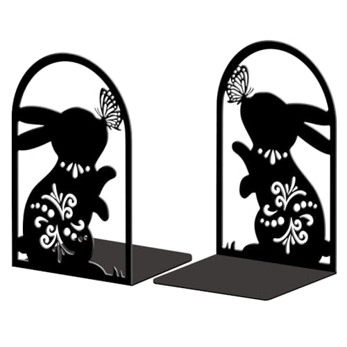 Peacoblue Metal Bookends for Shelves, Modern Decorative Heavy Duty Study Book Support Stoppers for Office, Desk, Shelf, Room 4.7"x3.5"x7.9" Cast Iron Simple Bookends, 1 Pair (Rabbit and Butterfly) - style: Rabbit and Butterfly