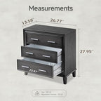 LONYKE Modern Nightstand 3 Drawer Wood Dresser with Metal Handles, Accent Bedside Table Storage Organizer, Vintage Mid-Century Table with Dark Finish, Black