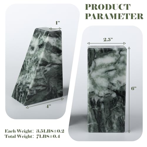 Karibiber Marble Bookends for Heavy Books, Decorative Bookends for Shelves, Green Stone Book Ends, Heavy-Duty Book Ends for Hardback Book & Cookbooks, Unique Book Stopper & Holder, Set of 2 - color: Green