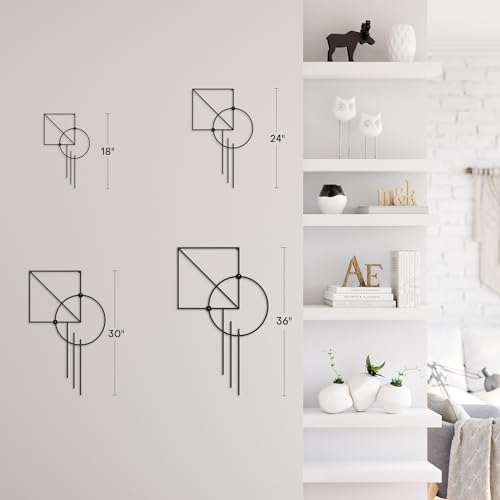 SIGNLEADER Metal Wall Decor Rectangle Circle Linear Minimalist Modern Luxury Wall Sculpture Hangings 3D Statue Home Decoration for Living Room, Bedroom, Bathroom, Kitchen, Fireplace, Office - 18" Black - color: Gry12-2405-m12, size: 18" Black