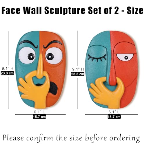 oliruim Funky Wall Decor Sculptures Set of 2 - Holding Her Nose Modern Abstract Colorful Bathroom Wall Art Face Sculptures for Living Room, Office, Entrance or Hallway, Contemporary Decor - 9.1" Tall