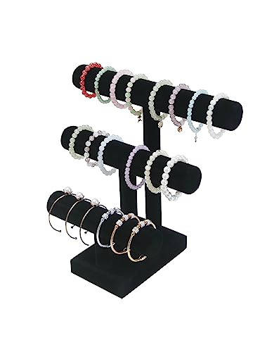 Coward 3 Tier Bracelet Holder Jewelry Display Stand, Necklace Display Holder, Watch Hair Ties Stand, Hairband Jewelry Organizer for Home or Store Show (Black Velvet) - color: Black, size: 3 Tier